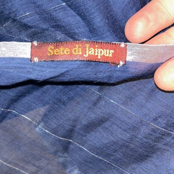 Sete de Jaipur India blue silver metallic trim DUPATTA scarf shawl wrap NEW - Picture 2 of 4